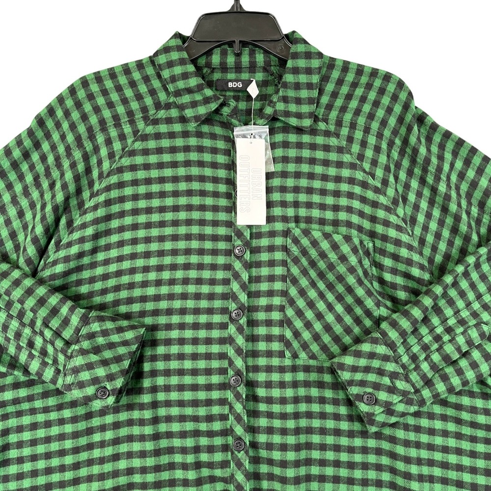 BDG Urban Outfitters Plaid Button Down Shirt Women XS Green Gingham Oversized